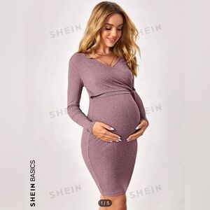 SHEIN Maternity knot dress in mauve purple